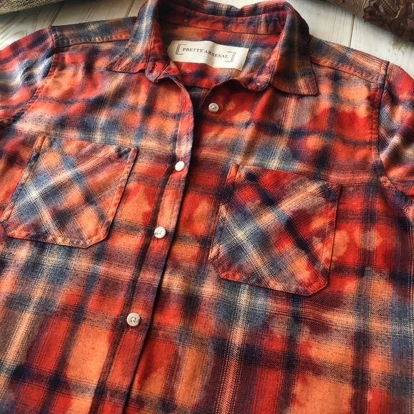 “HONKY TONK” DISTRESSED BLEACHED PLAID FLANNEL - Picture 4 of 7